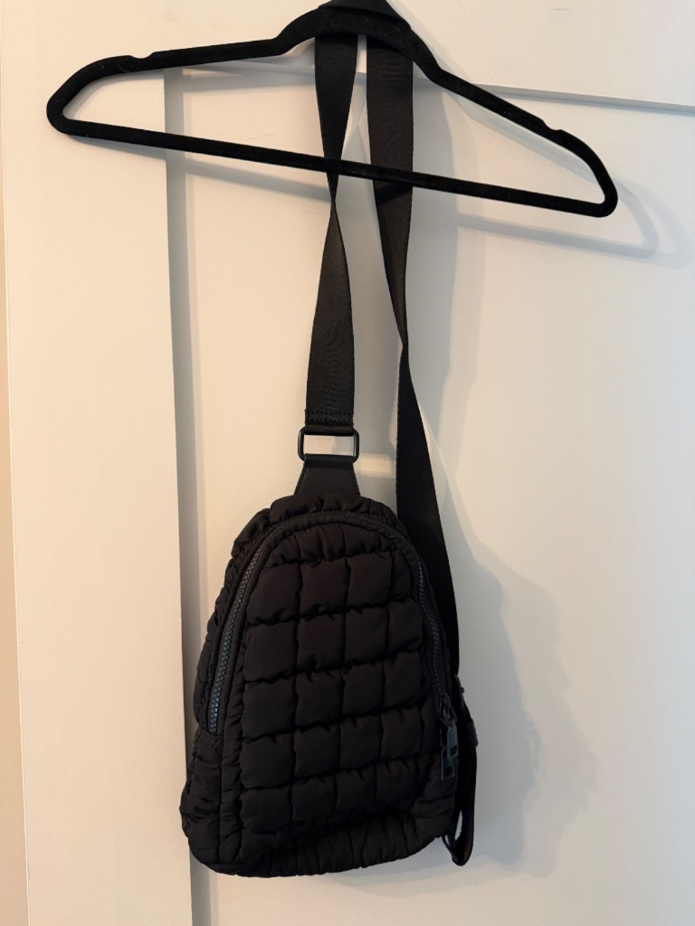Madison West Black Quilted Puffer Sling Backpack Crossbody Bag